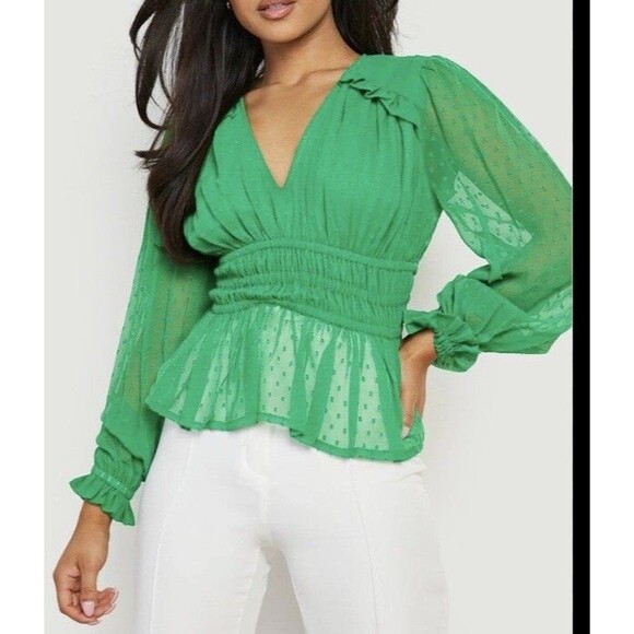 Boohoo Plus Mesh PUff Sleeve Blouse Size 20 - Picture 1 of 4